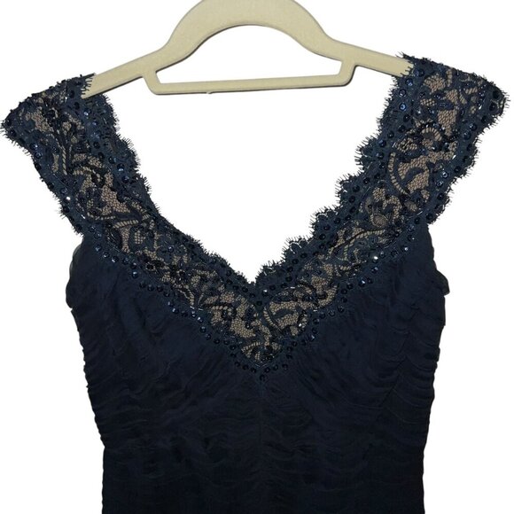 Tadashi Shoji Navy Blue Sequin Silk Blend Cocktail Dress - Picture 6 of 16